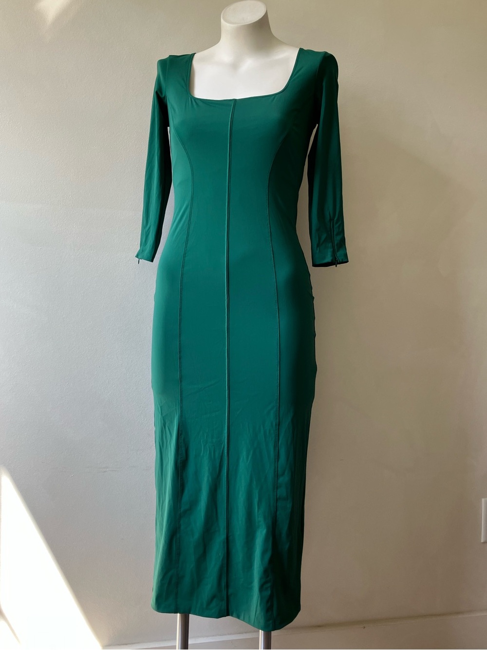 Zara | Emerald Stretch 3/4 Sleeve Square Neck Bodycon Dress